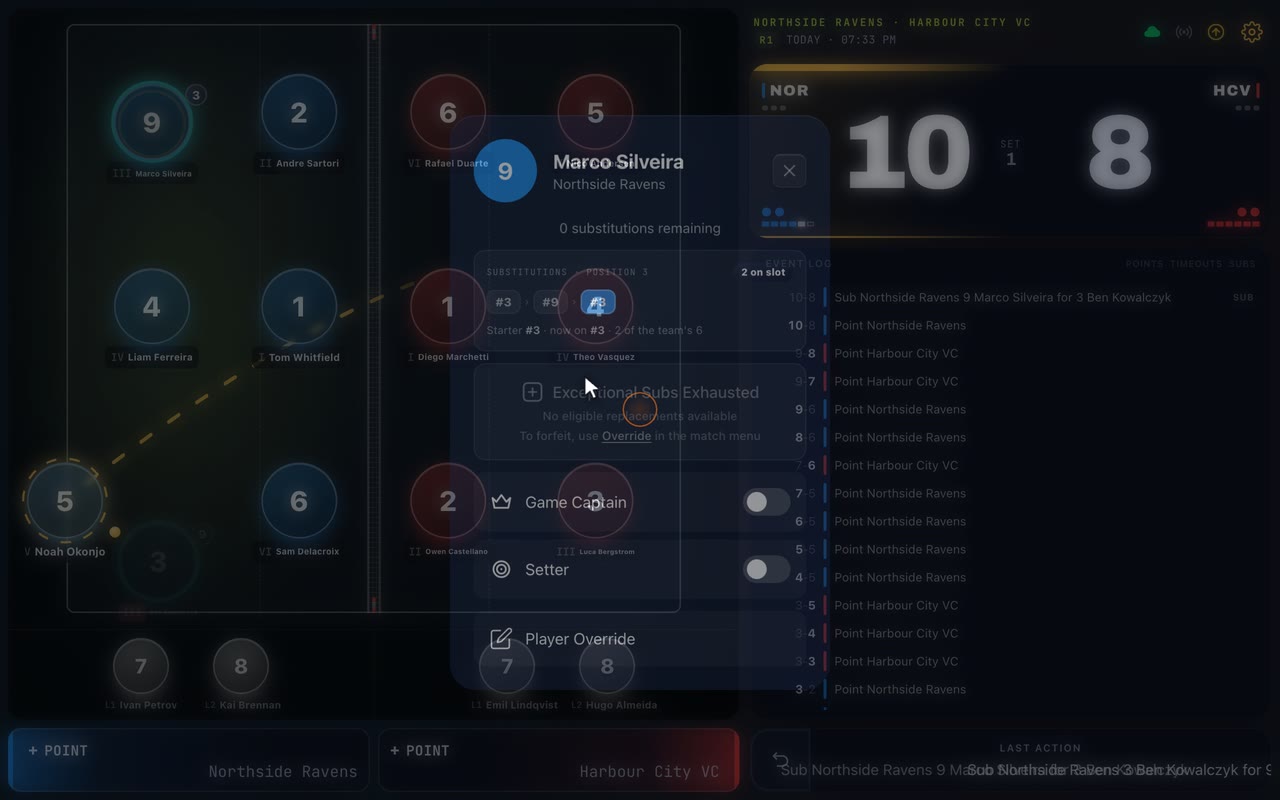 VolleyRef.App blocking a substitution after the team has used its limit